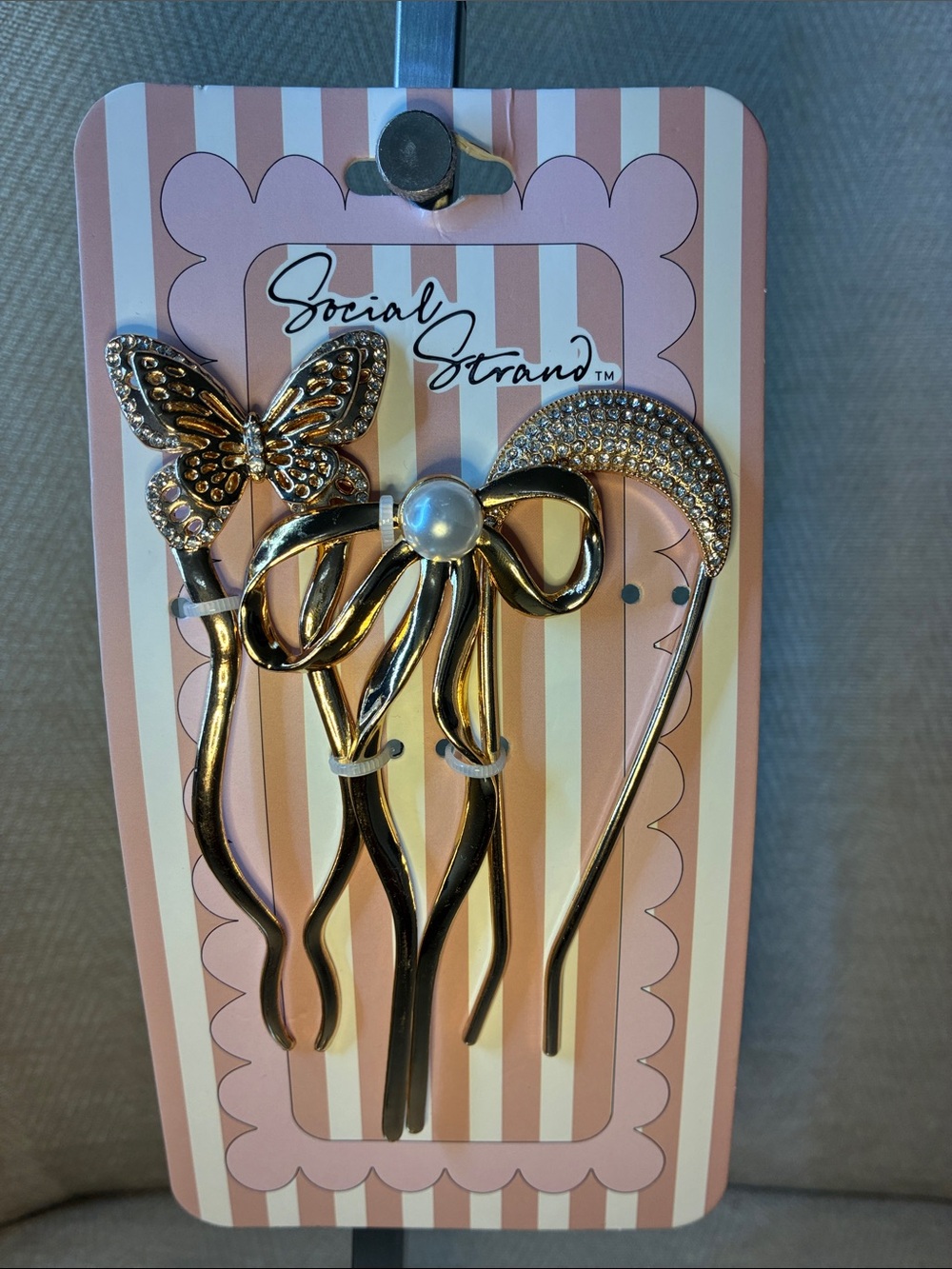 Gold Hair Accessory Set with Butterfly, Bow & Crescent